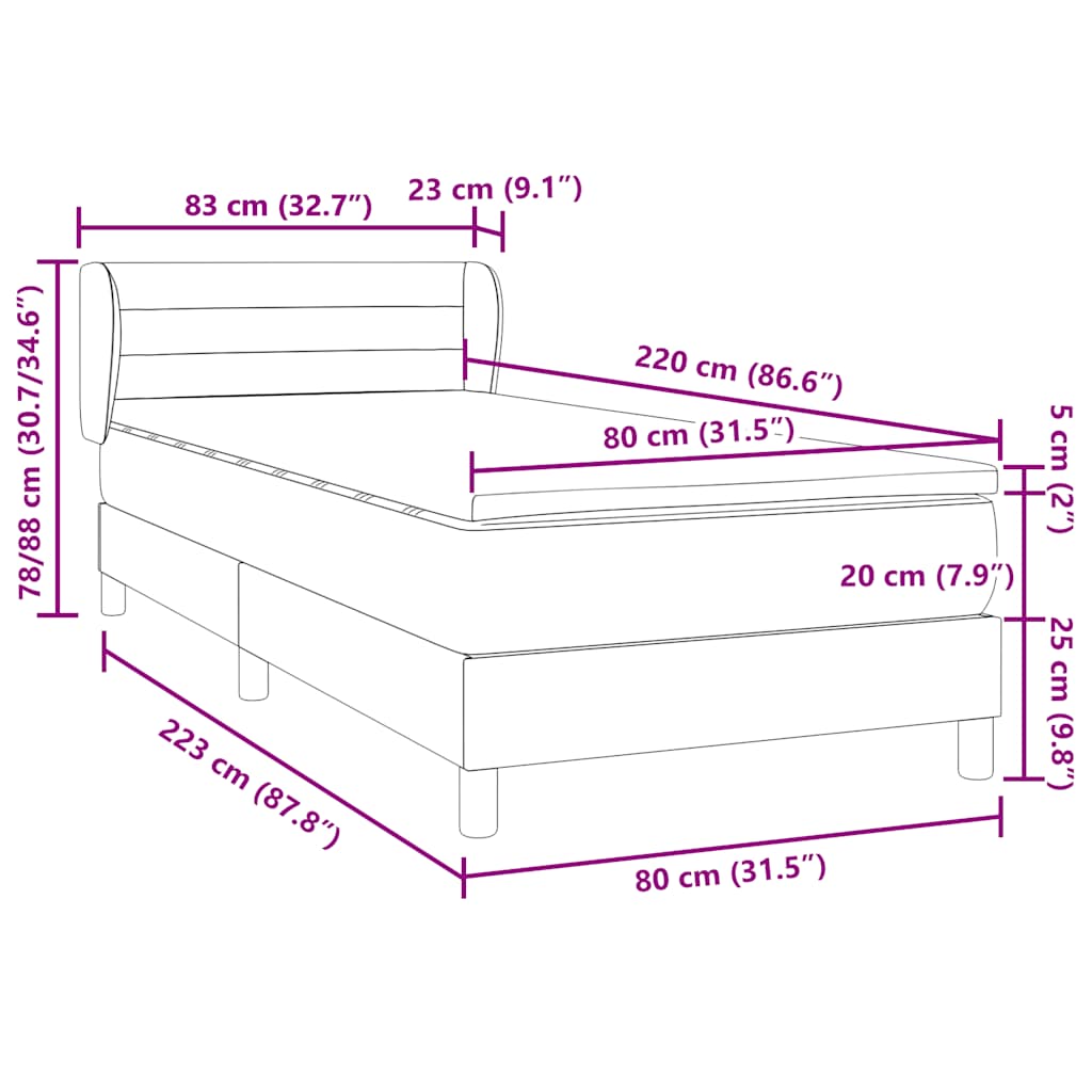 Box spring postel s matrací tmavě šedá 80x220 cm samet - obrázek 12