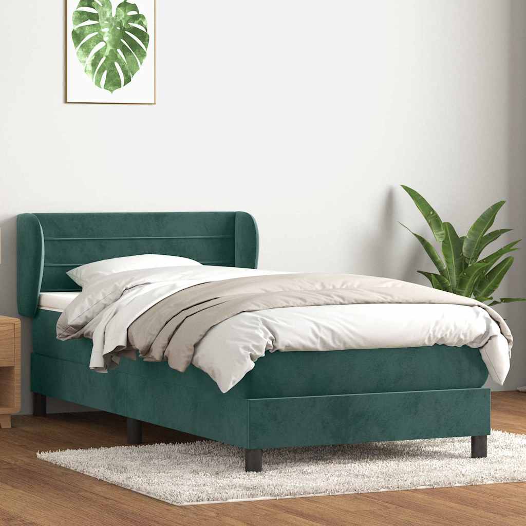 vidaXL Giroletto a Molle con Materasso Verde Scuro 90x220 cm Velluto