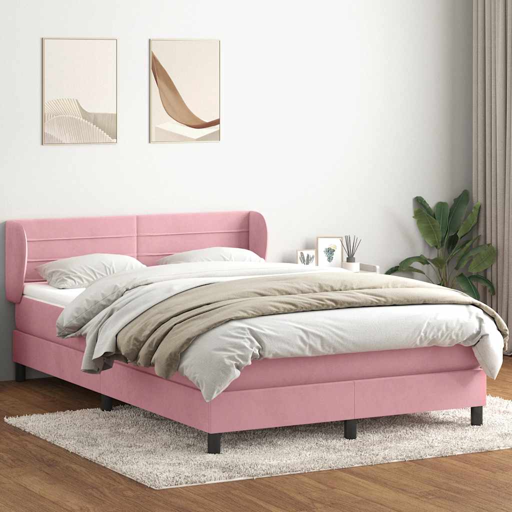 vidaXL Pat box spring cu saltea, roz, 160x220 cm, catifea