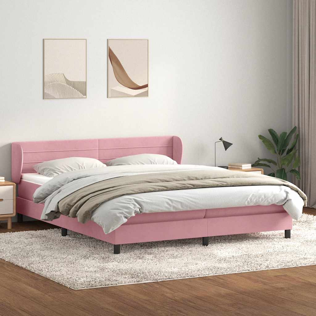 vidaXL Boxspringbett mit Matratzen Rosa 180x220 cm Samt