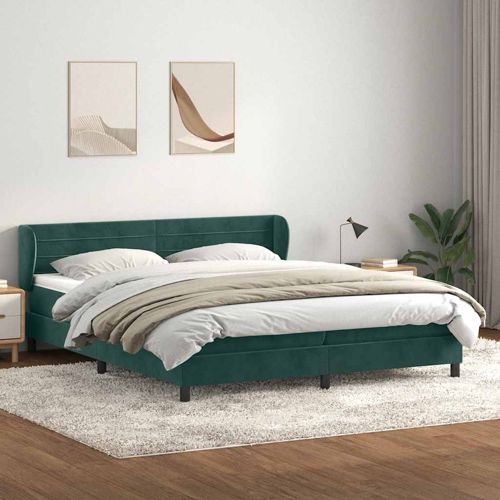 vidaXL Boxspringbett mit Matratzen Dunkelgrün 200x220 cm Samt