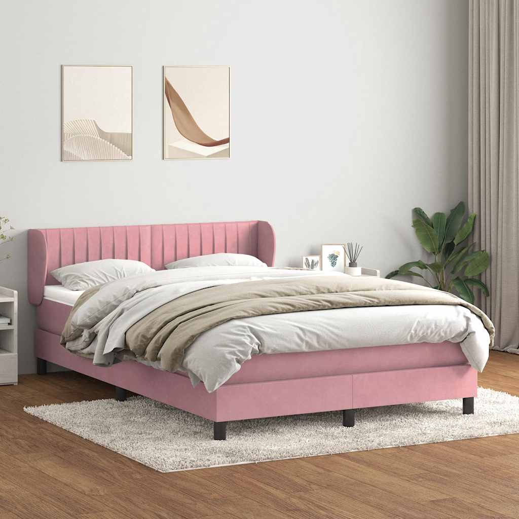 vidaXL Boxspringbett mit Matratze Rosa 140x210 cm Samt