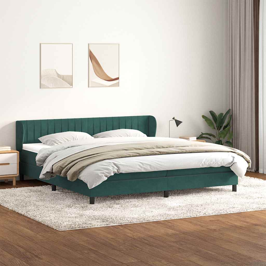 vidaXL Boxspringbett mit Matratzen Dunkelgrün 200x210 cm Samt
