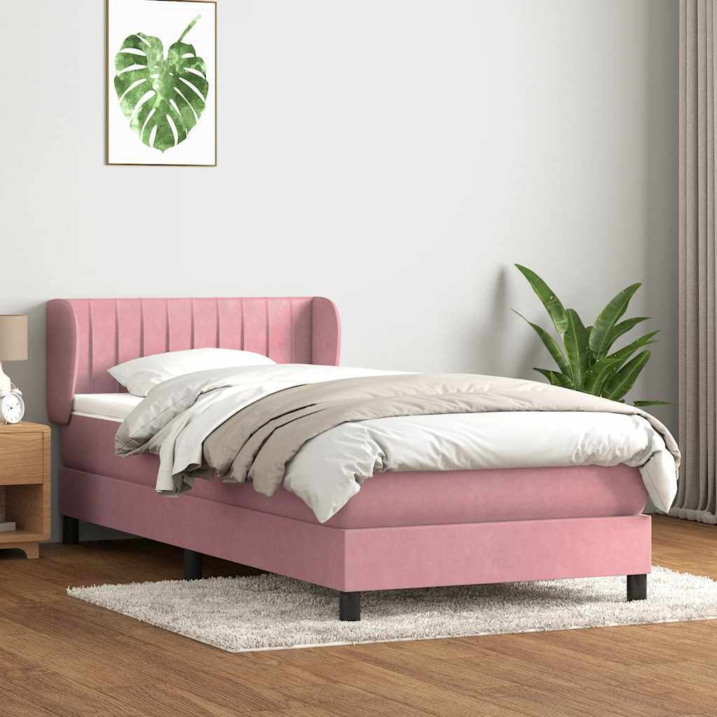 vidaXL Boxspringbett mit Matratze Rosa 80x220 cm Samt