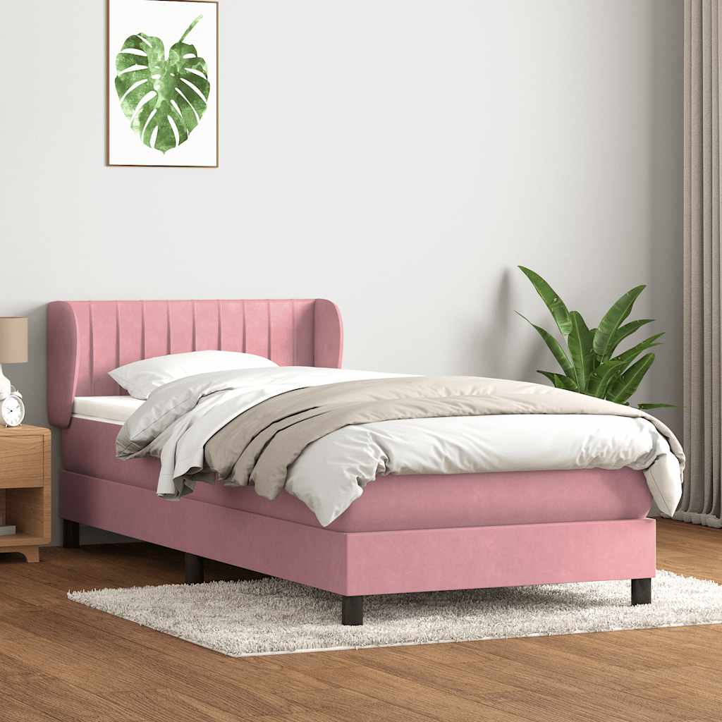 vidaXL Boxspringbett mit Matratze Rosa 100x220 cm Samt