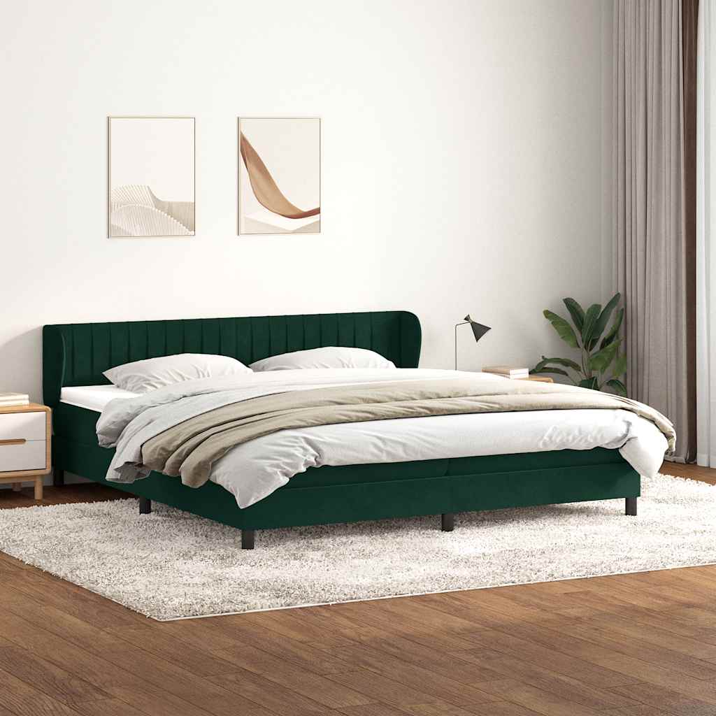 vidaXL Boxspringbett mit Matratzen Dunkelgrün 180x220 cm Samt