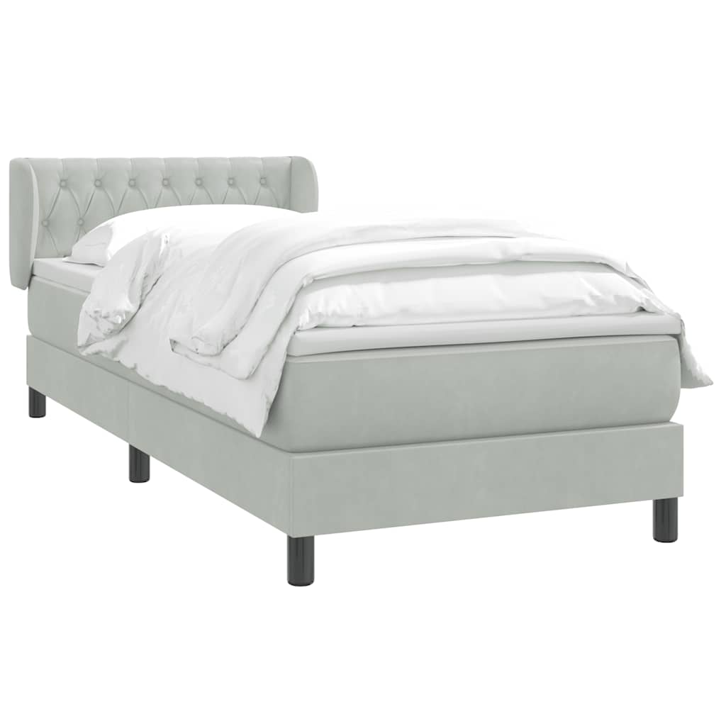 vidaXL Boxspring met matras fluweel lichtgrijs 80x210 cm afbeelding