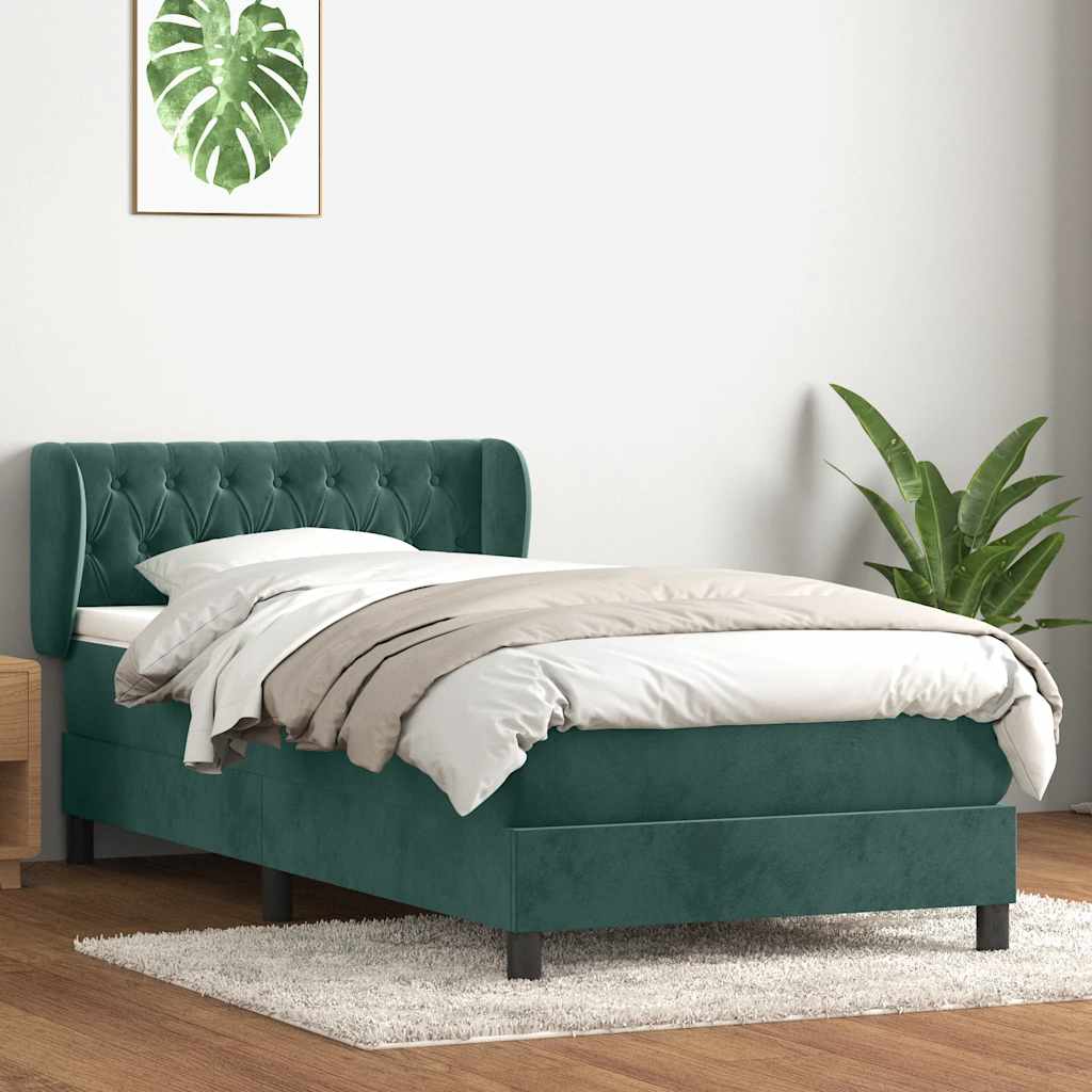 vidaXL Pat box spring cu saltea, verde închis, 80x210 cm, catifea