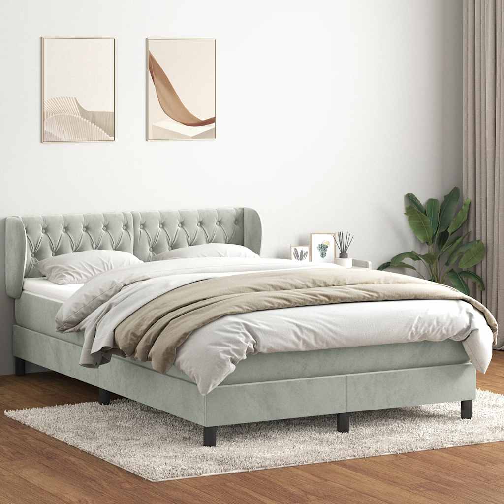 vidaXL Boxspringbett mit Matratze Hellgrau 140x210 cm Samt