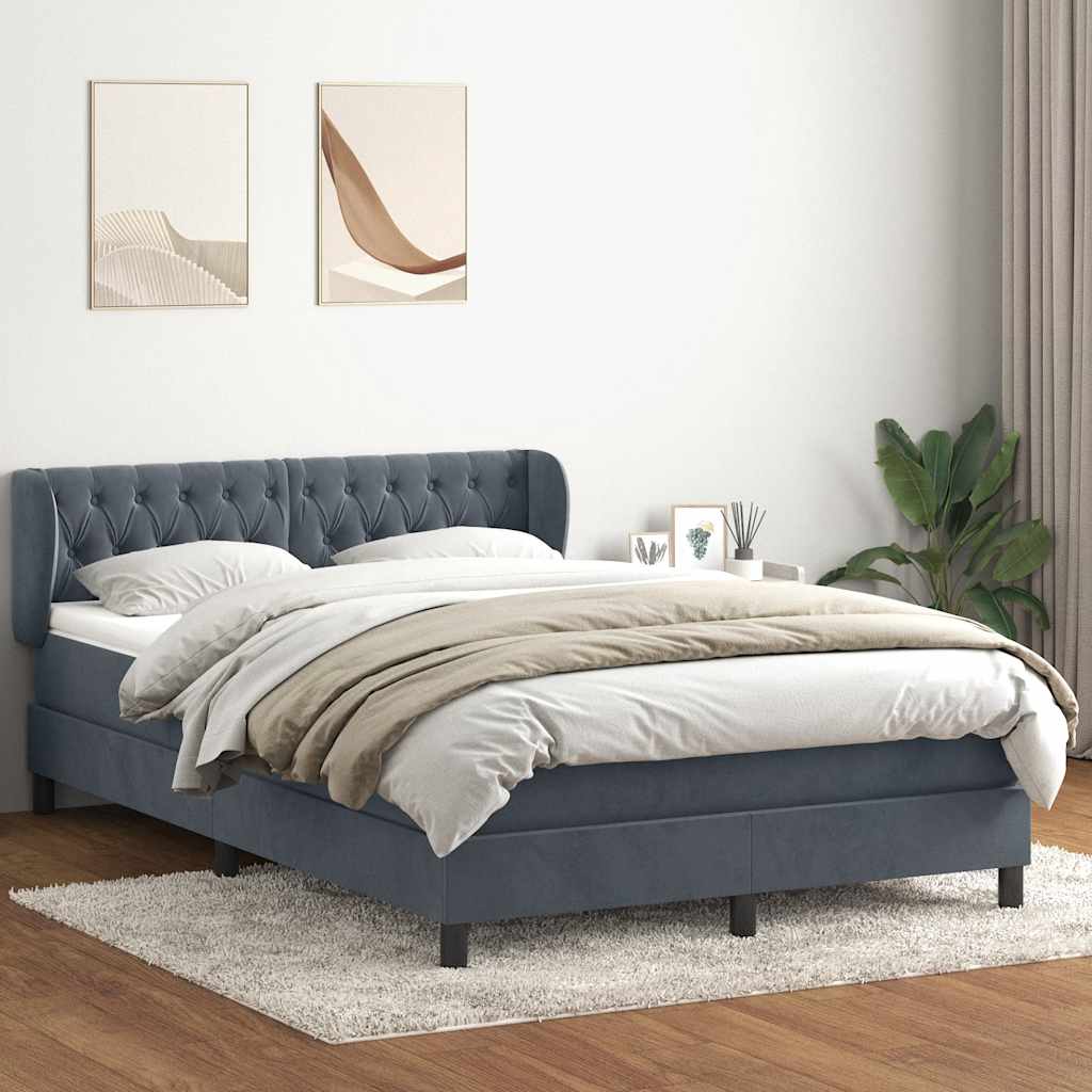 vidaXL Pat box spring cu saltea, gri închis, 140x210 cm, catifea