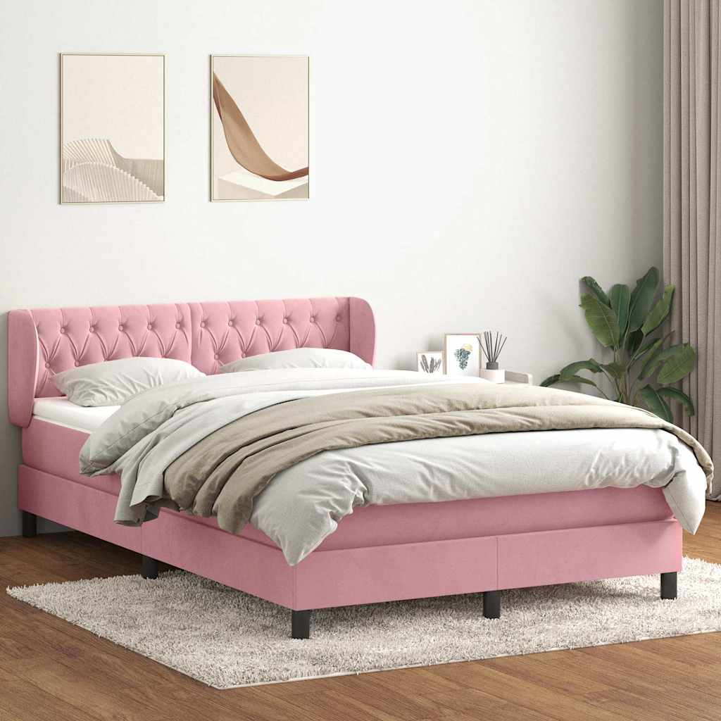 vidaXL Boxspringbett mit Matratze Rosa 140x210 cm Samt