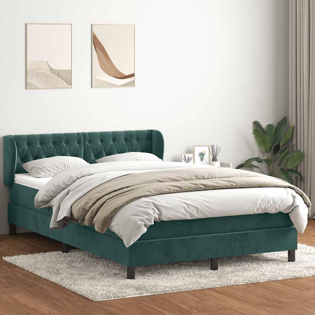 vidaXL Boxspringbett mit Matratze Dunkelgrün 160x210 cm Samt