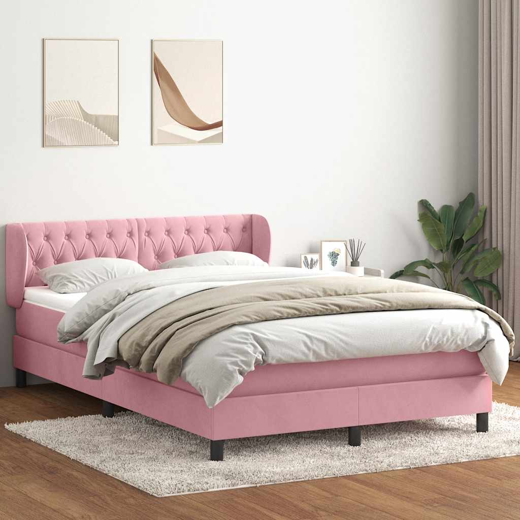 vidaXL Boxspringbett mit Matratze Rosa 160x210 cm Samt