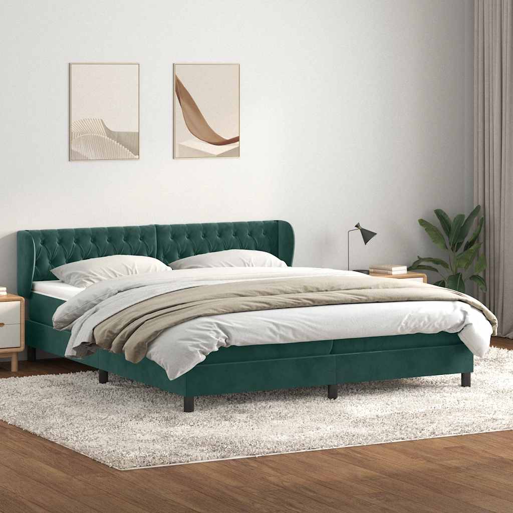 vidaXL Pat cu arcuri cu saltele verde închis 200x210 cm catifea