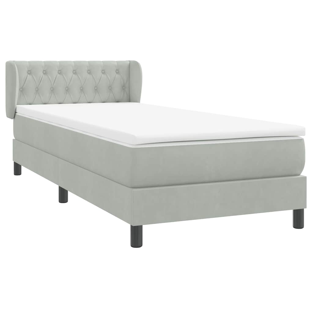 vidaXL Boxspring met matras fluweel lichtgrijs 80x220 cm grijs, foto 4