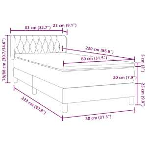 Box spring postel s matrací tmavě šedá 80x220 cm samet - obrázek 12
