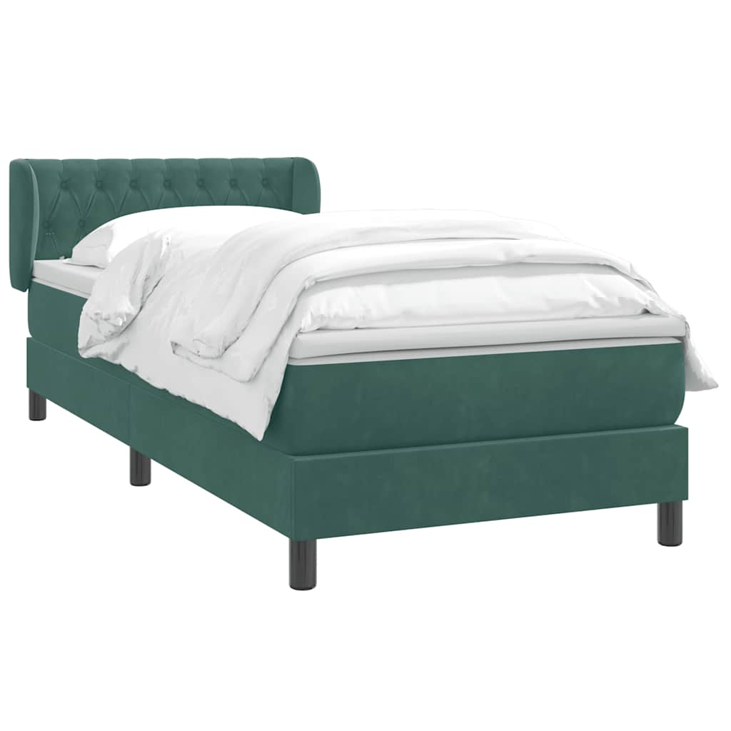 vidaXL Boxspring met matras fluweel donkergroen 80x220 cm afbeelding