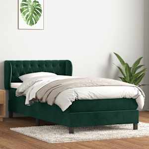 Box spring postel s matrací tmavě zelená 80x220 cm samet - obrázek 1