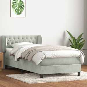 Box spring postelja z vzmetnico svetlo siv 90x220 cm žamet