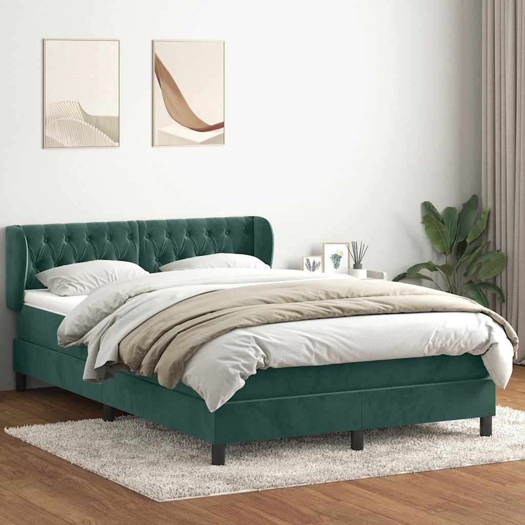 vidaXL Pat box spring cu saltea, verde închis, 140x220 cm, catifea