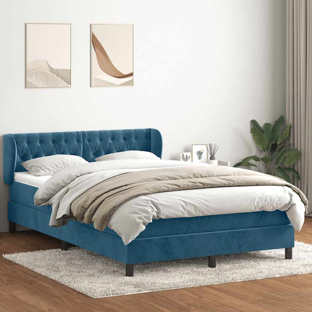 vidaXL Pat box spring cu saltea, albastru închis, 140x220 cm, catifea
