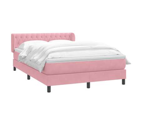 vidaXL Boxspring met matras fluweel roze 140x220 cm