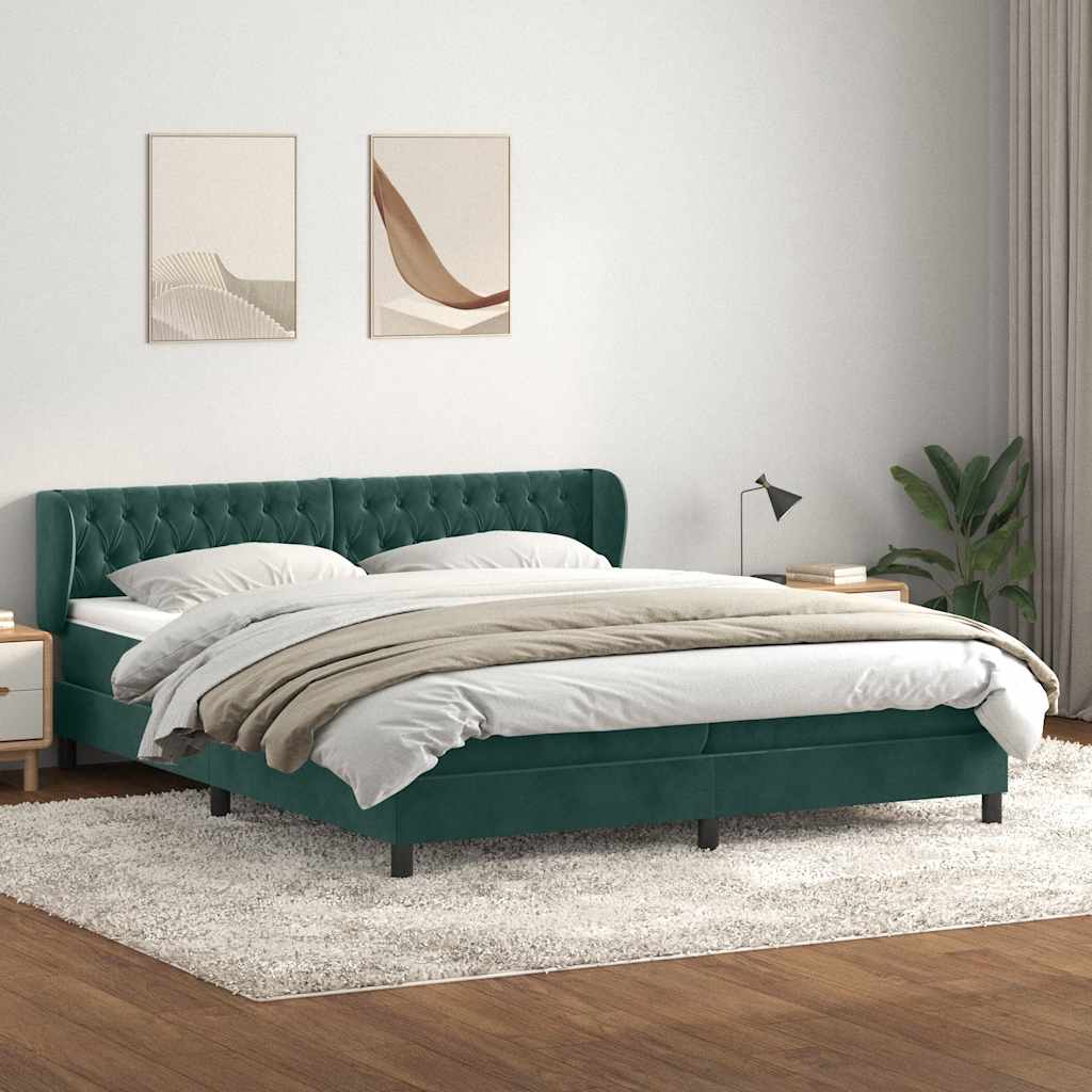 vidaXL Boxspringbett mit Matratzen Dunkelgrün 180x220 cm Samt