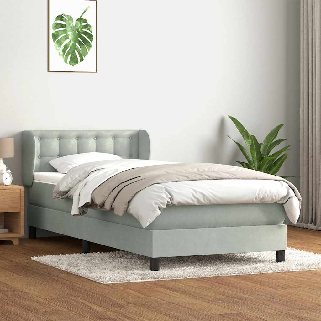 vidaXL Pat box spring cu saltea, gri deschis, 80x210 cm, catifea