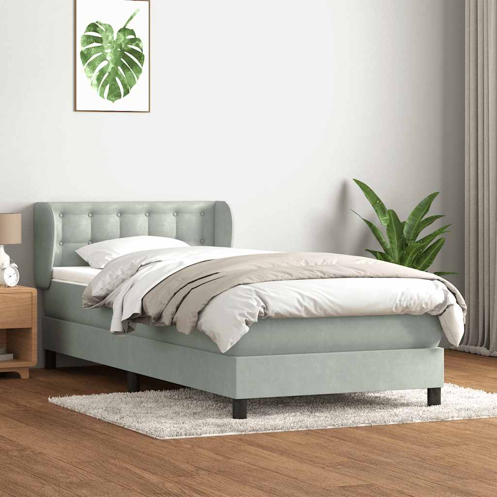 vidaXL Pat box spring cu saltea, gri deschis, 90x210 cm, catifea