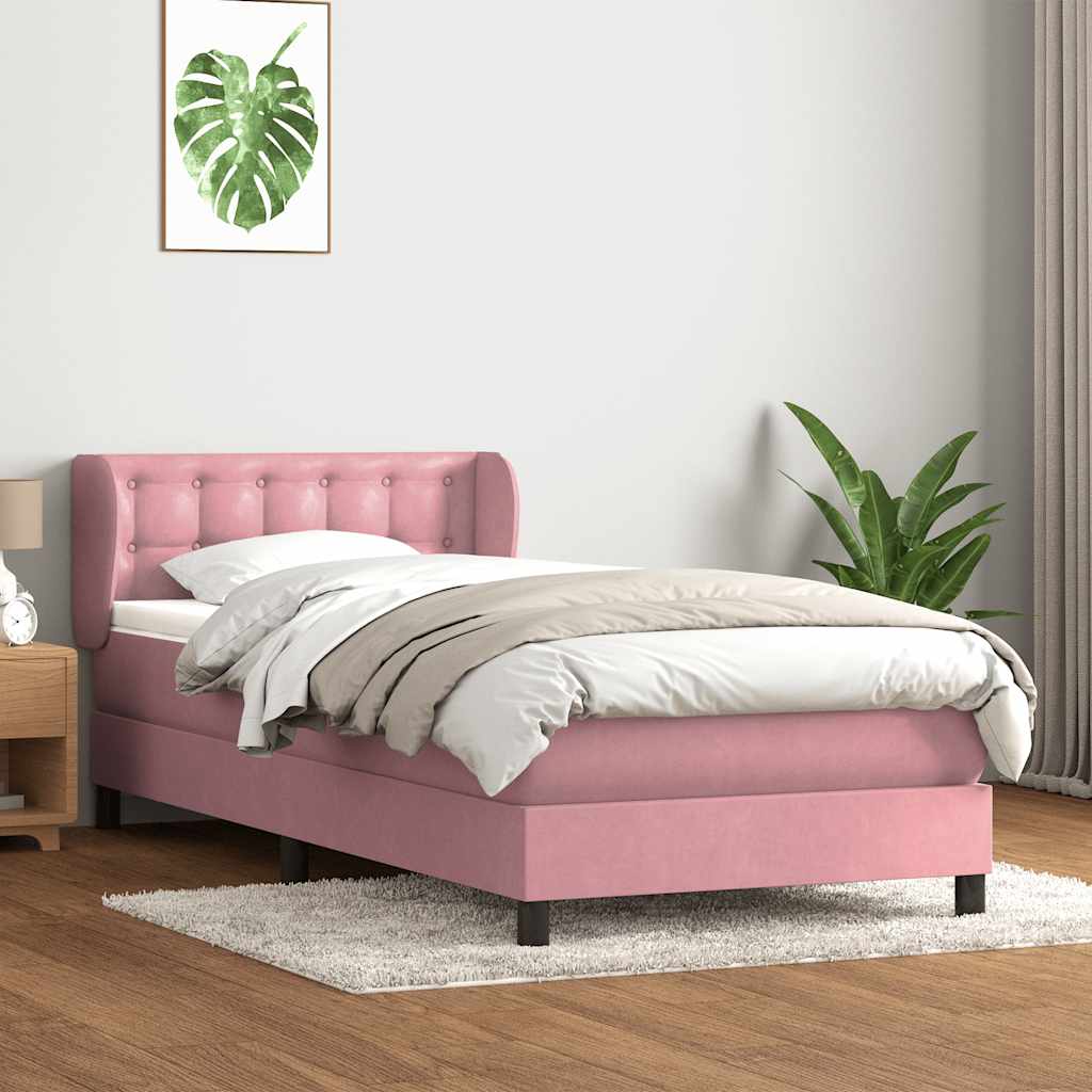 vidaXL Boxspringbett mit Matratze Rosa 90x210 cm Samt