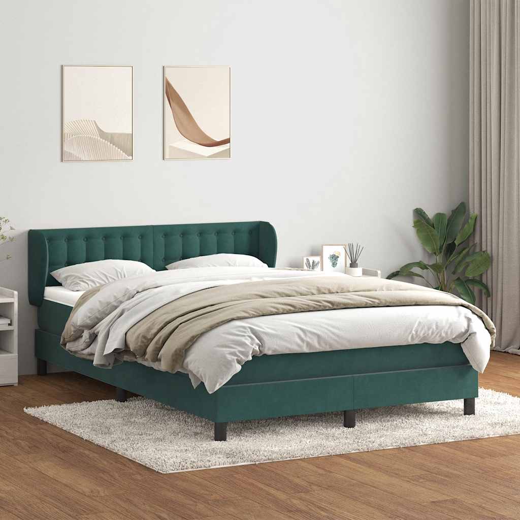 vidaXL Boxspringbett mit Matratze Dunkelgrün 140x210 cm Samt