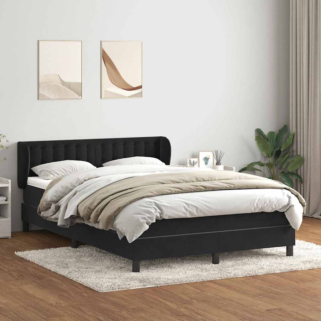 vidaXL Pat box spring cu saltea, negru, 160x210 cm, catifea