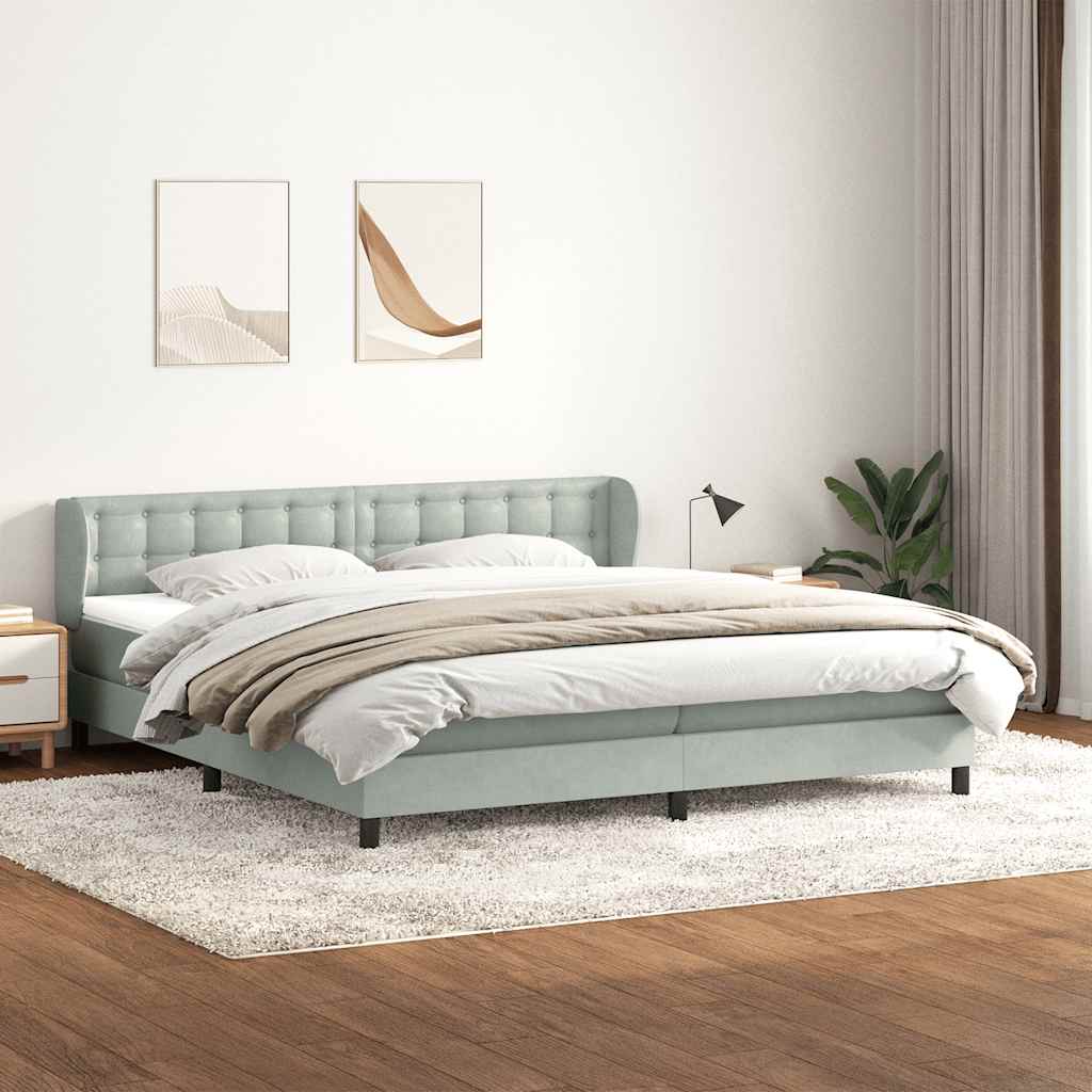 vidaXL Boxspringbett mit Matratzen Hellgrau 180x210 cm Samt