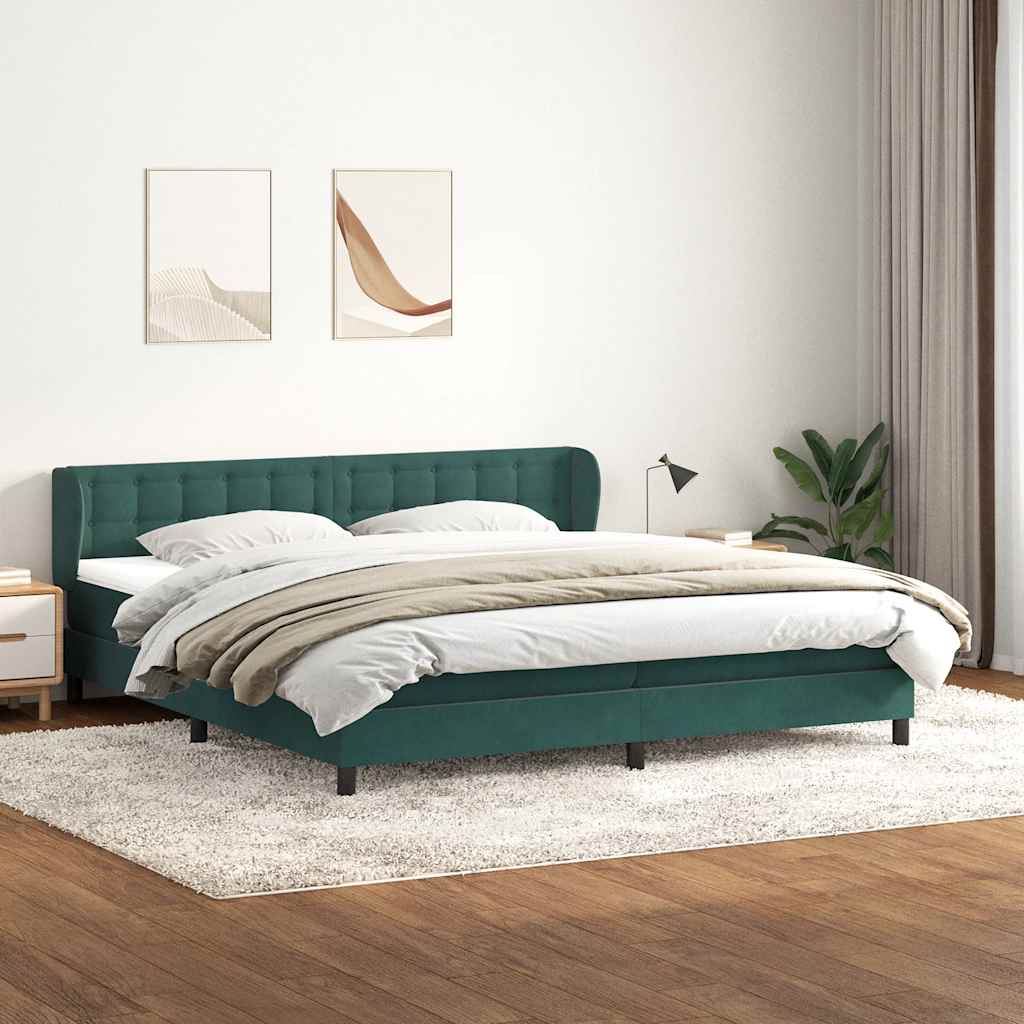 vidaXL Boxspringbett mit Matratzen Dunkelgrün 180x210 cm Samt