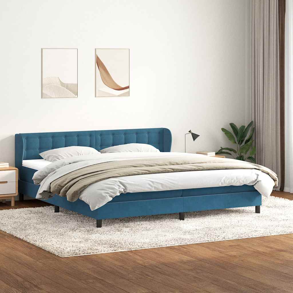 vidaXL Boxspringbett mit Matratzen Dunkelblau 180x210 cm Samt