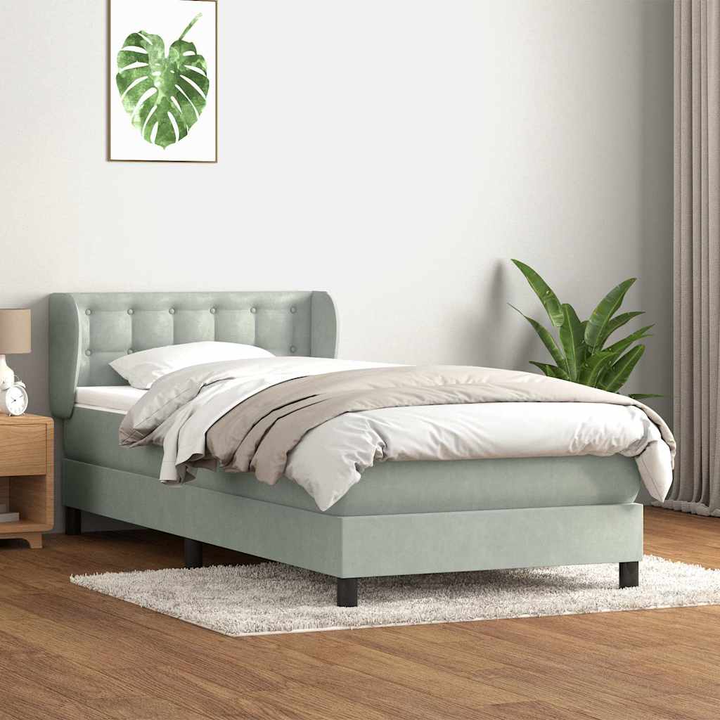 vidaXL Pat box spring cu saltea, gri deschis, 80x220 cm, catifea