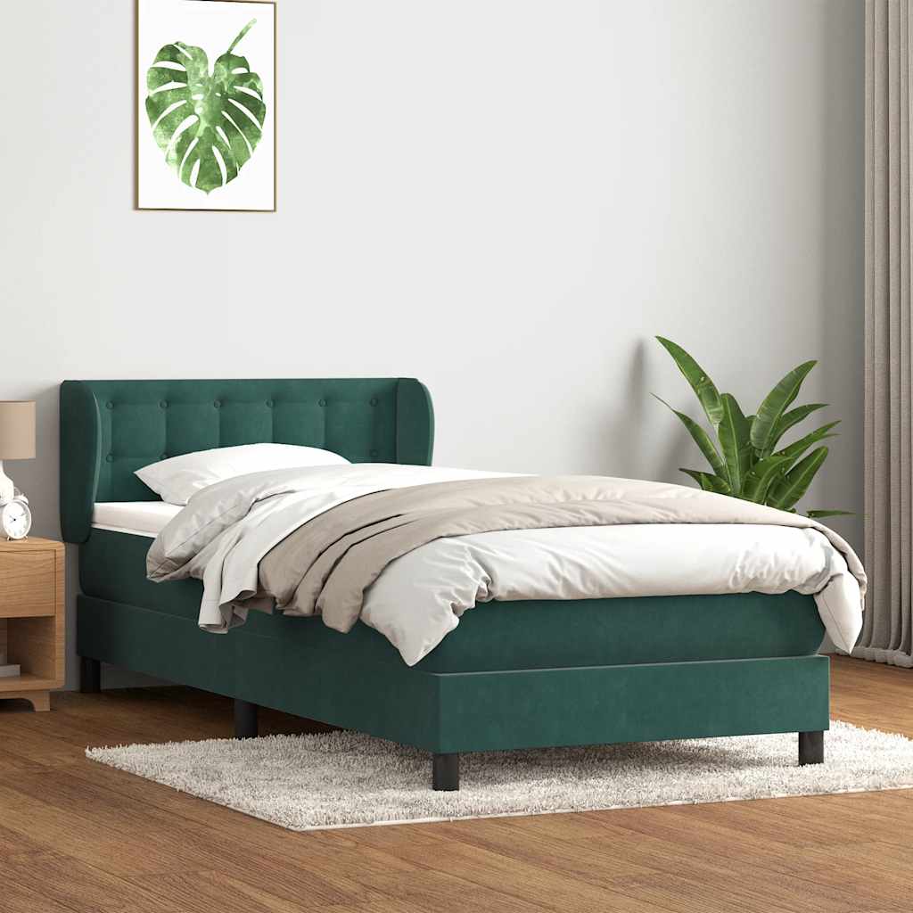 vidaXL Pat box spring cu saltea, verde închis, 80x220 cm, catifea