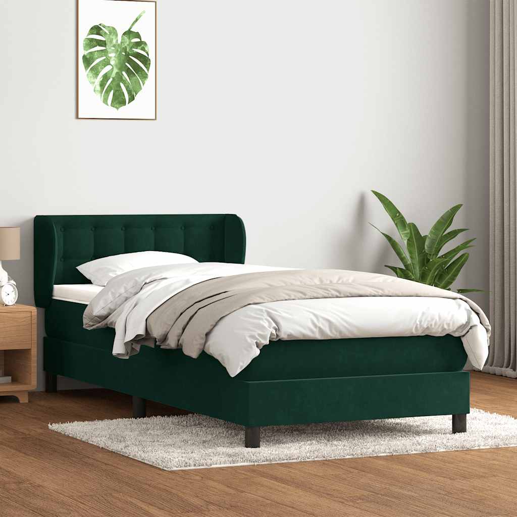 vidaXL Pat box spring cu saltea, verde închis, 80x220 cm, catifea