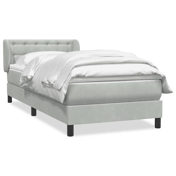 vidaXL Box Vedruvoodi madratsiga Helehall 90x220 cm samet