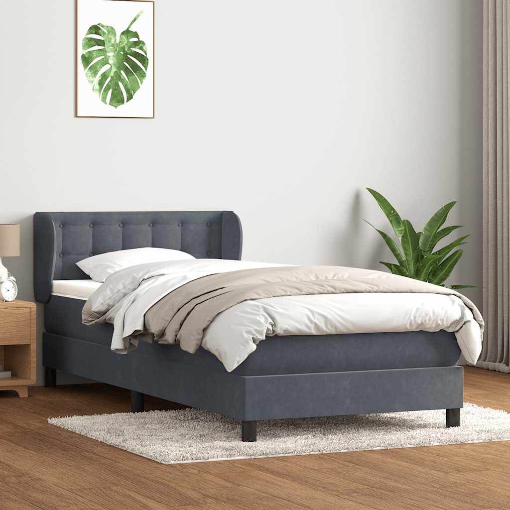 vidaXL Pat box spring cu saltea, gri închis, 100x220 cm, catifea