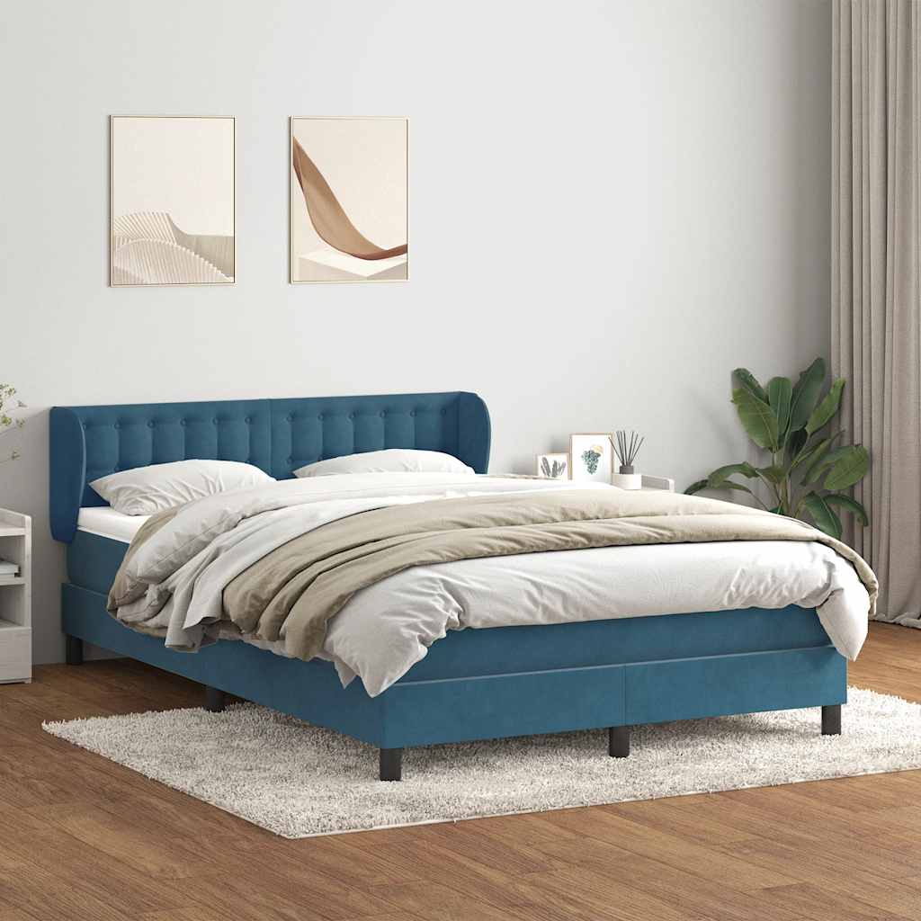 vidaXL Boxspringbett mit Matratze Dunkelblau 140x220 cm Samt