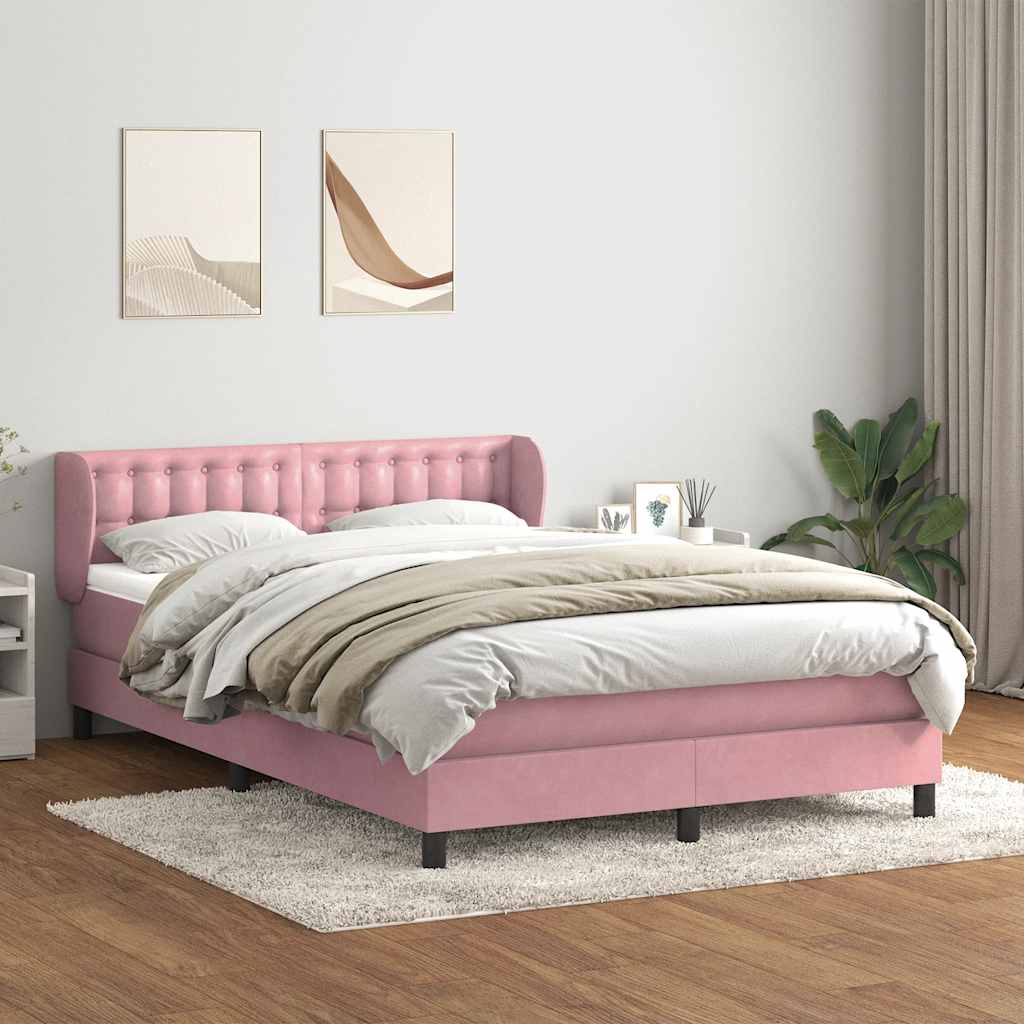 vidaXL Boxspringbett mit Matratze Rosa 140x220 cm Samt