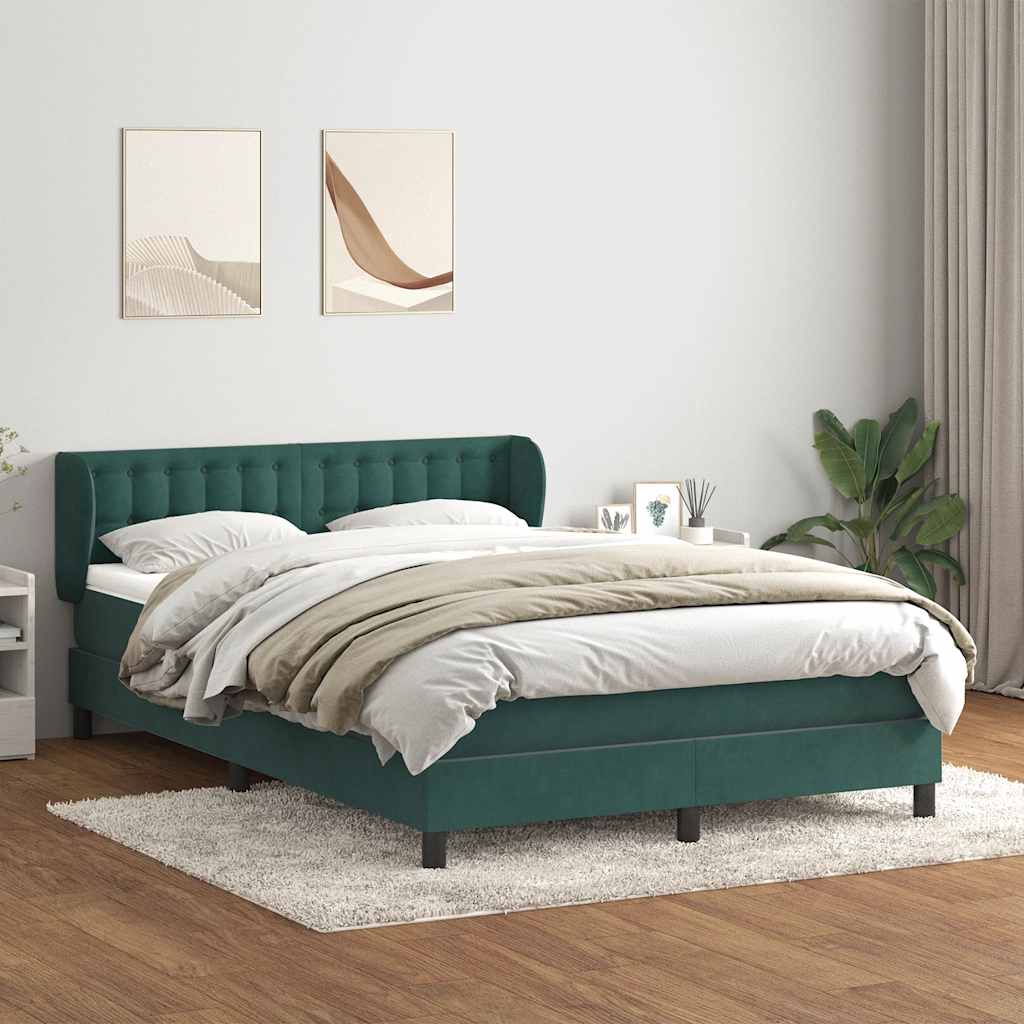 vidaXL Pat box spring cu saltea, verde închis, 160x220 cm, catifea