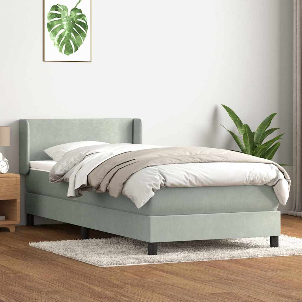 vidaXL Pat box spring cu saltea, gri deschis, 80x210 cm, catifea