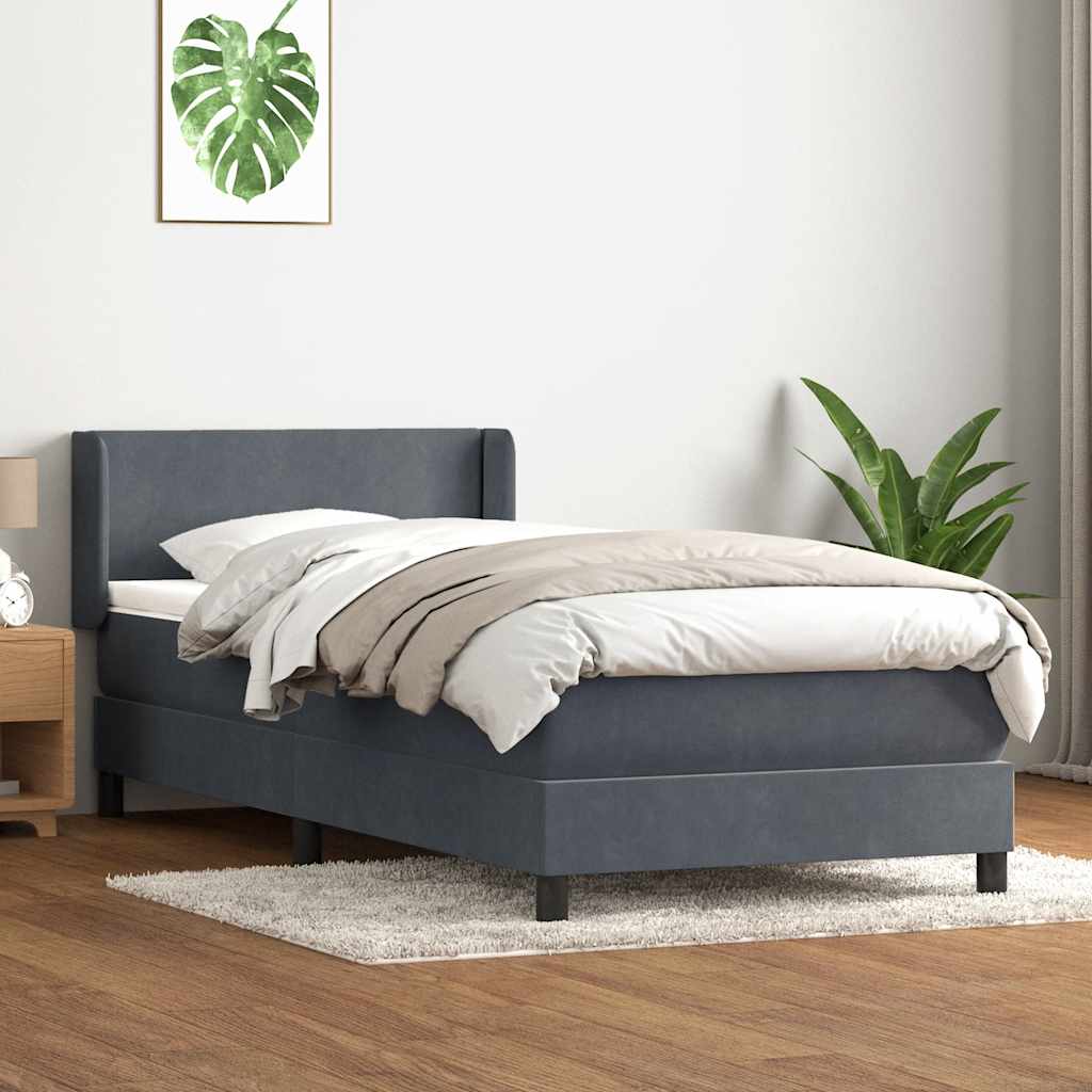 vidaXL Pat box spring cu saltea, gri închis, 80x210 cm, catifea