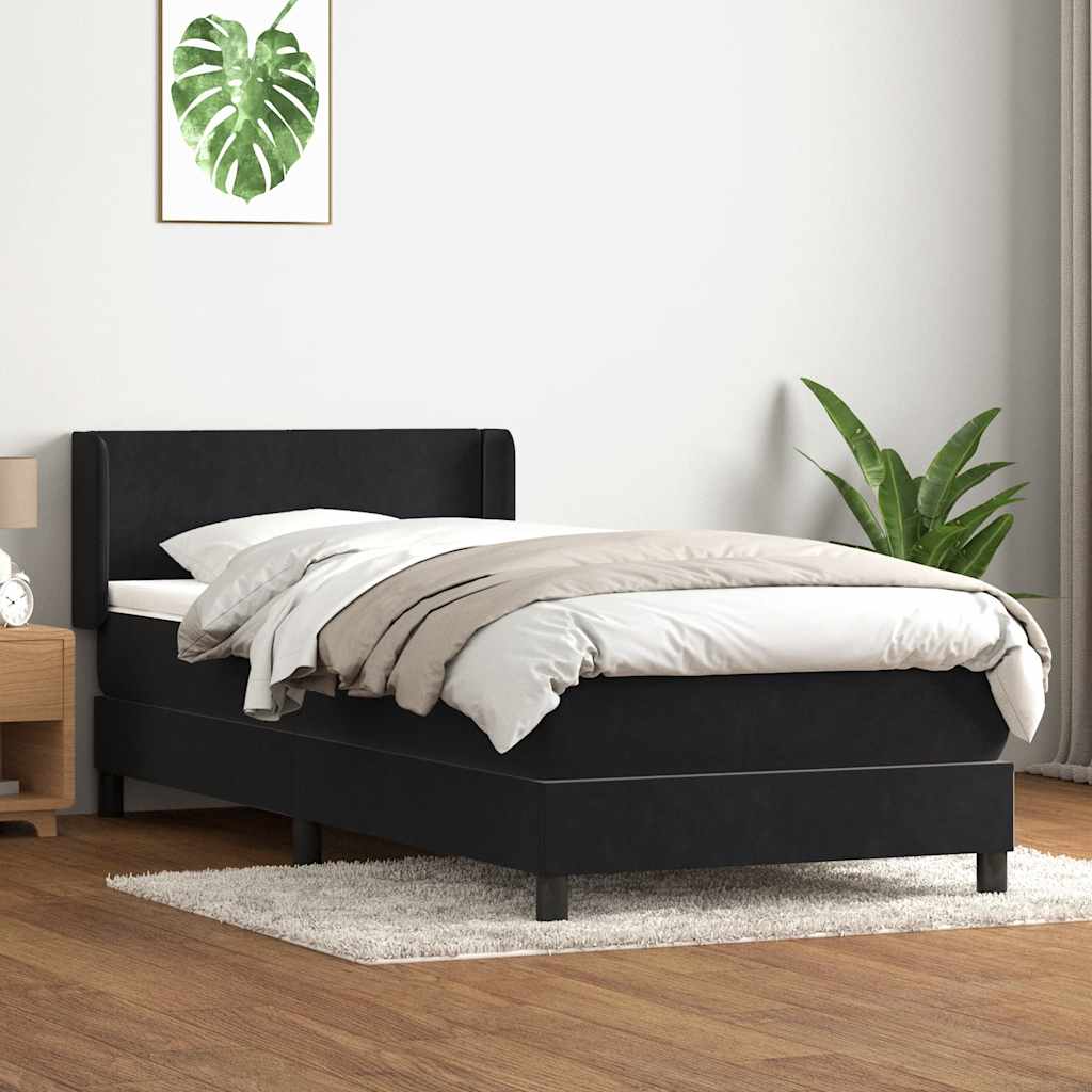 vidaXL Pat box spring cu saltea, negru, 80x210 cm, catifea