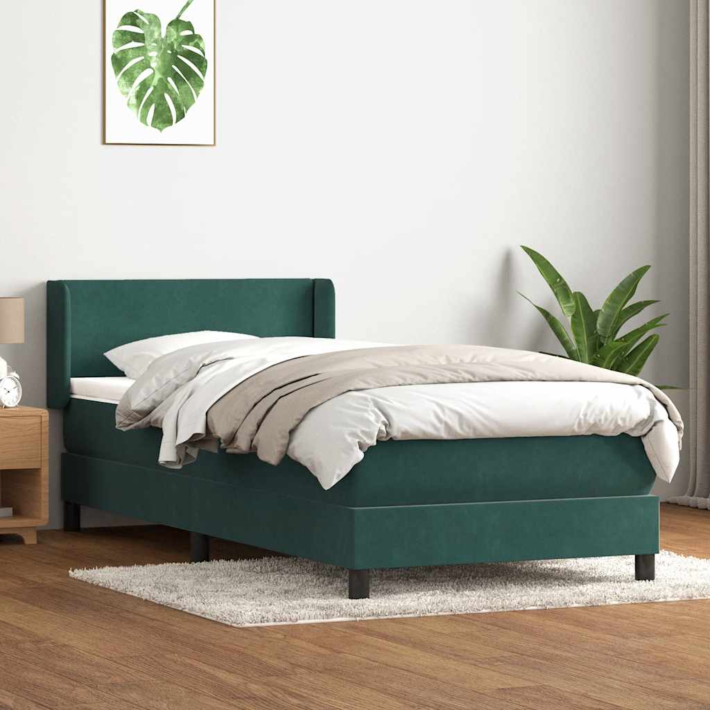 Box spring postel s matrací tmavě zelená 80x210 cm samet