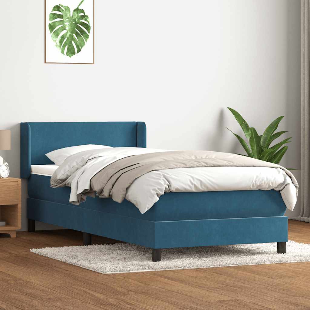 vidaXL Pat box spring cu saltea, albastru închis, 80x210 cm, catifea