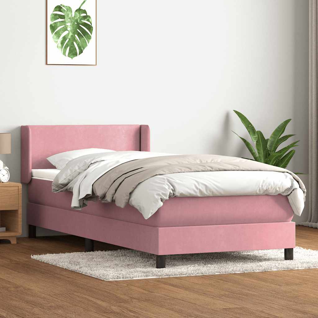 vidaXL Pat box spring cu saltea, roz, 80x210 cm, catifea