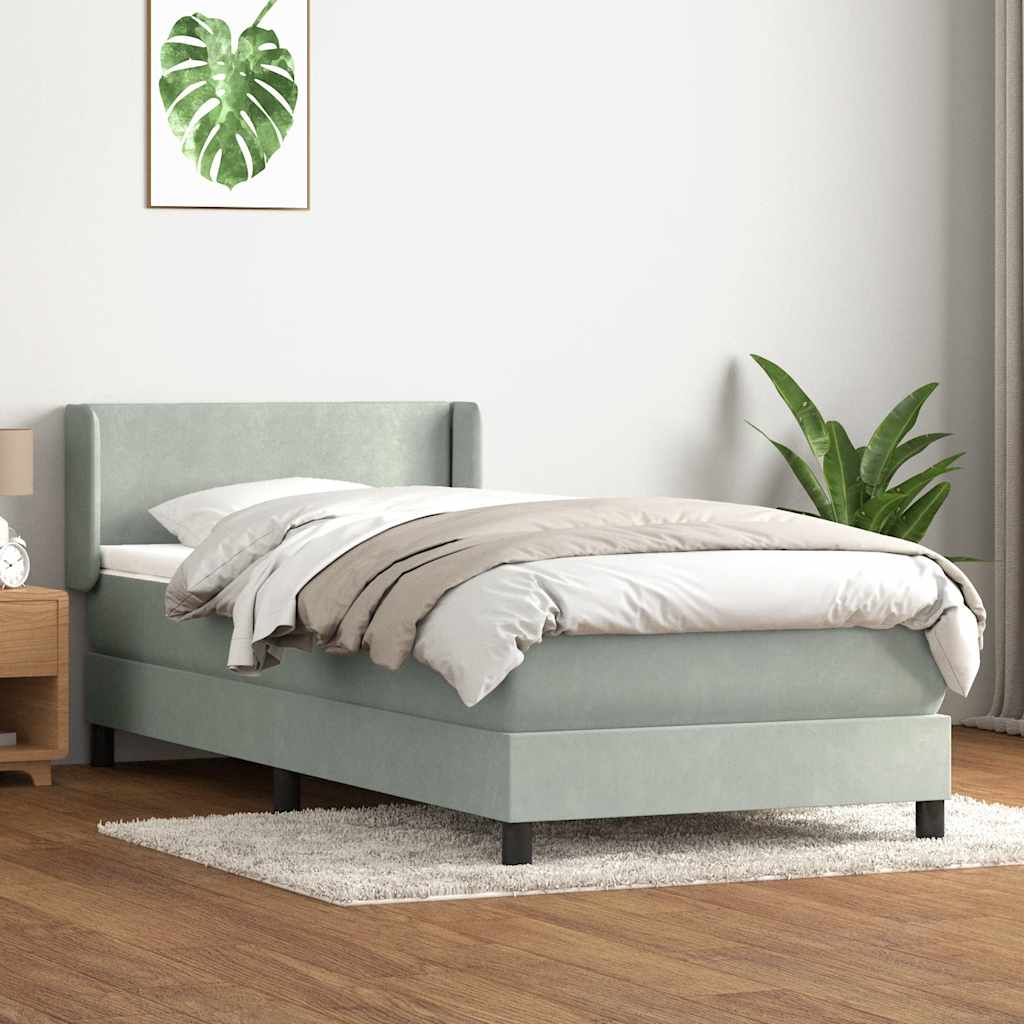 vidaXL Pat box spring cu saltea, gri deschis, 100x210 cm, catifea